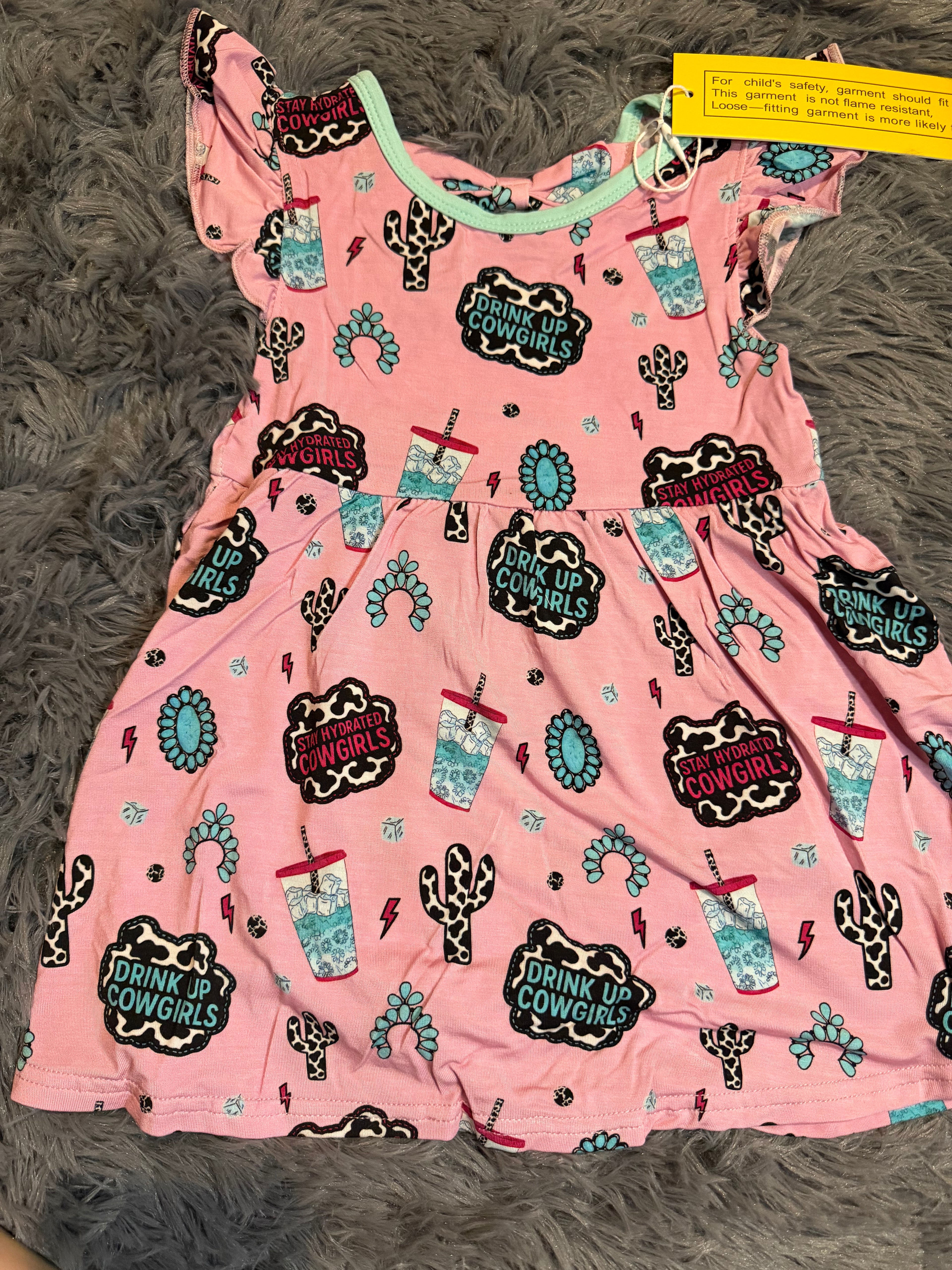 Drink Up Cowgirls Bow Back Twirl Dress